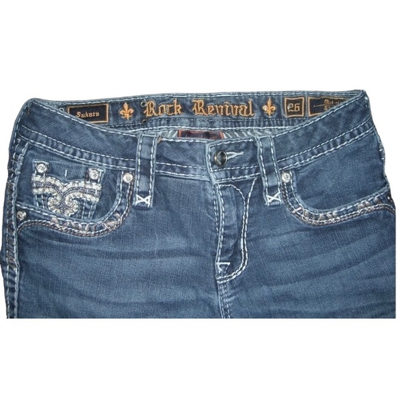 Rock Revival Sukara Straight Leg Metallic Embroidered Bling Buckle Short Length - Picture 4 of 13